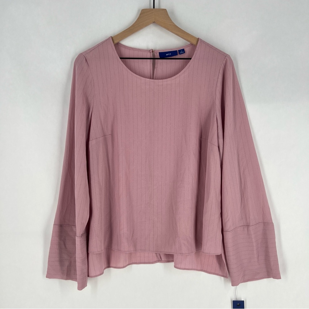 APT. 9 Pink Metallic Striped Crepe Chiffon High Low Long Sleeve Women's Top M